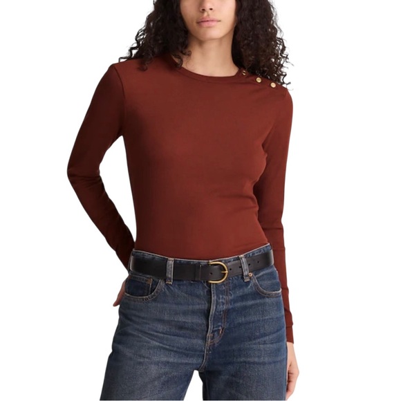 Madewell Tops - Madewell Ribbed Crewneck Long Sleeved Top with Shoulder Button Details NWT M